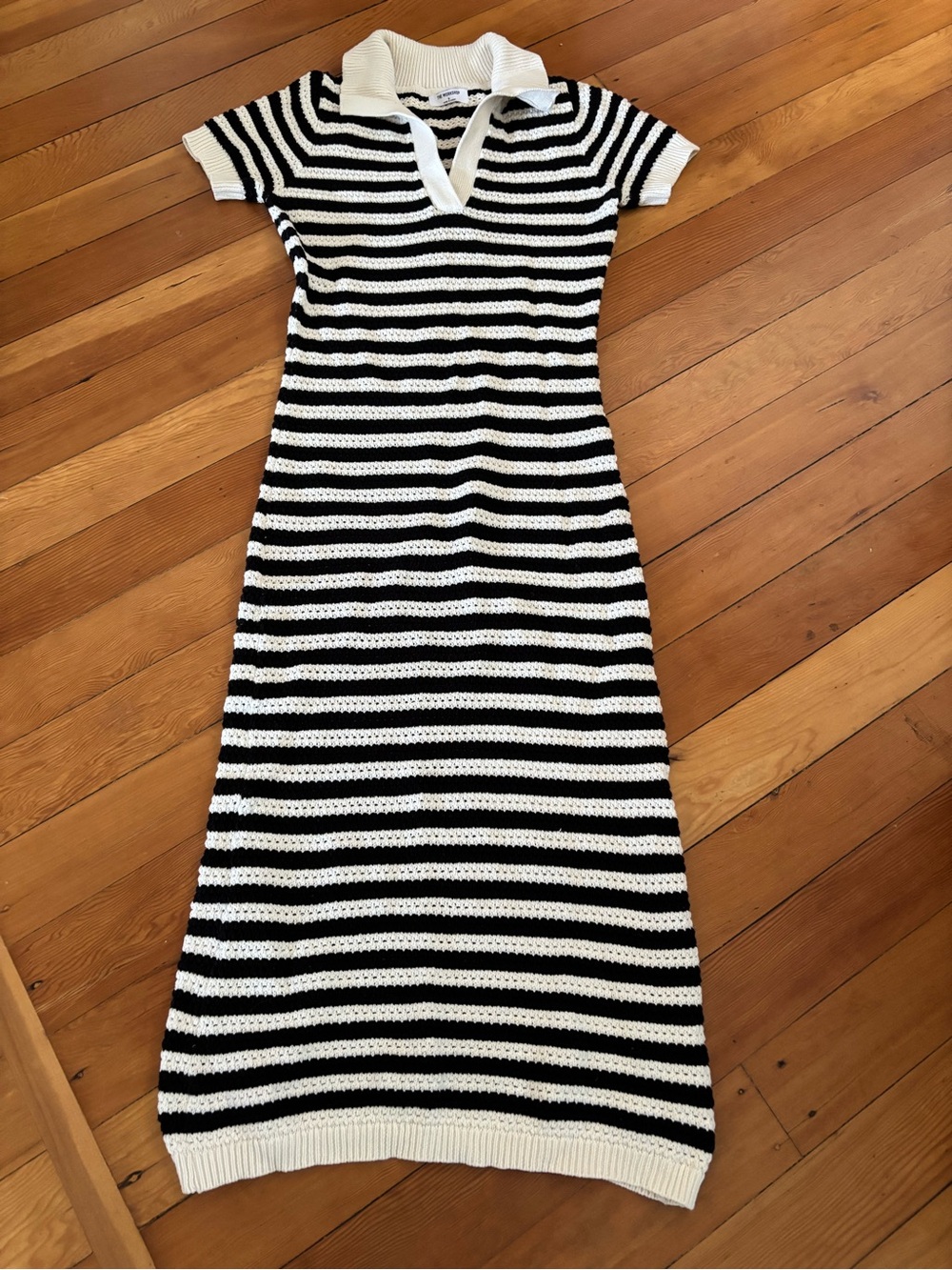 Workshop Republic Clothing Black and White Striped Maxi Polo Dress